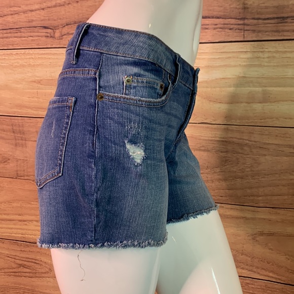 Time & Tru short blue Jean bottoms s true medium wash denim summer fringe sz 6 - Picture 4 of 15